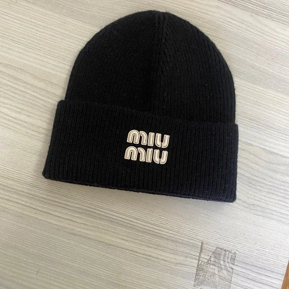 Miu Miu Black Knit Logo Hat Miu Miu Knit Beanie - Hats - Free Shipping - BeyondStyle main image 4